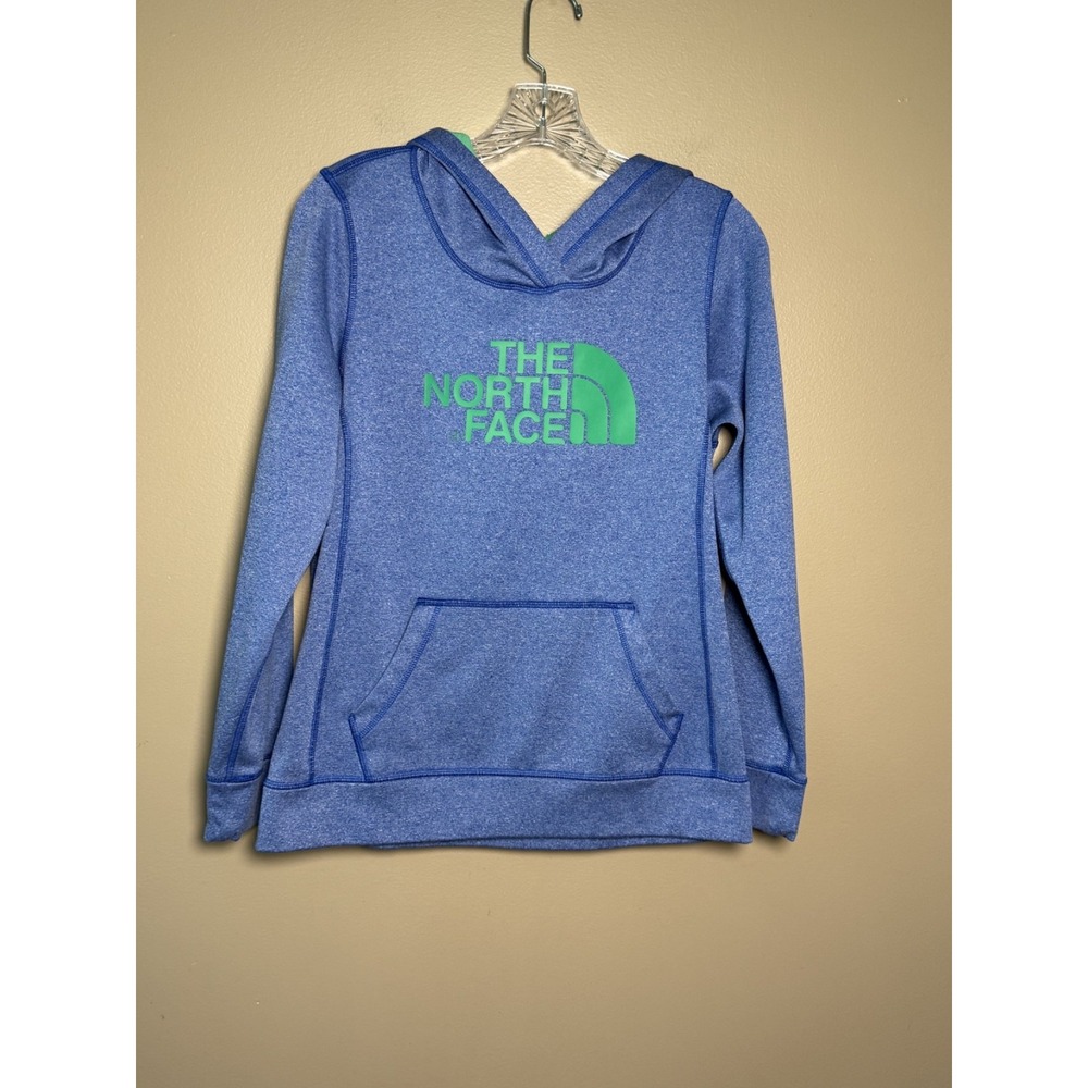The North Face Womens Heathered Blue Green Logo Pullover Hoodie Size M